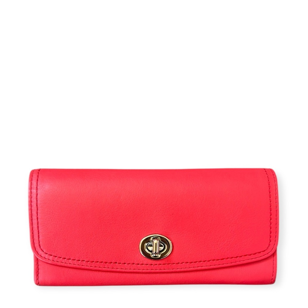 Coach Legacy Leather coral pink flap envelope turn lock wallet